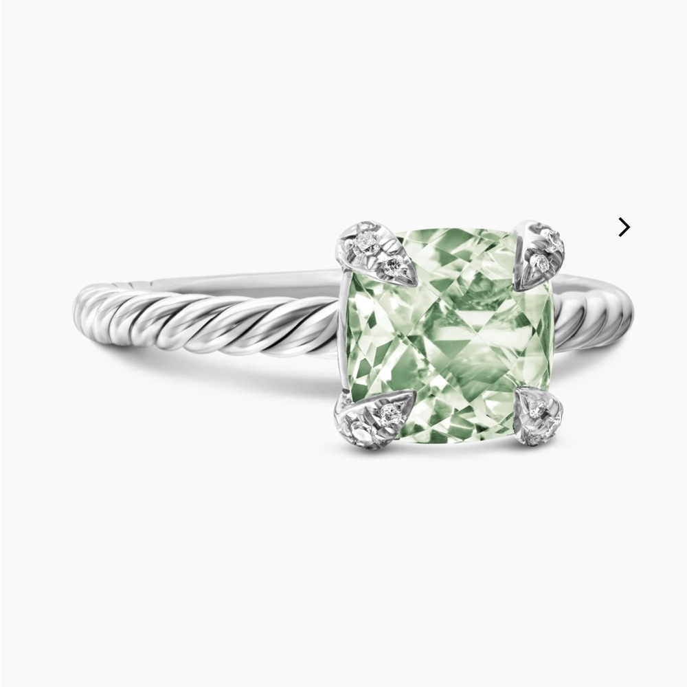 Chantenlaine Sterling Silver Ring with Prasiolite and Pave Diamonds